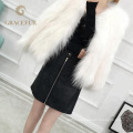 Delicate texture leather and raccoon fur coat